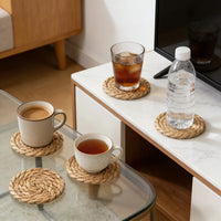 Handwoven Rattan Placemats Round Heat Insulation Pot Mats Bohemian Coaster Natural Western Placemats Dining Home Wedding Decor