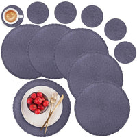 6Pcs Round Table Mat and Cup Coasters Set Woven Ramie Placemats Anti Slip Dining Placemats Non-Slip Tableware Bowl Pads Kitchen
