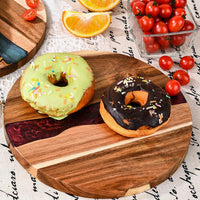 Wood Resin Charcuterie Board, Resin Cutting Board for Kitchen and mini bar, for meat,Cheese, Bread, Vegetables, Fruits,roundness