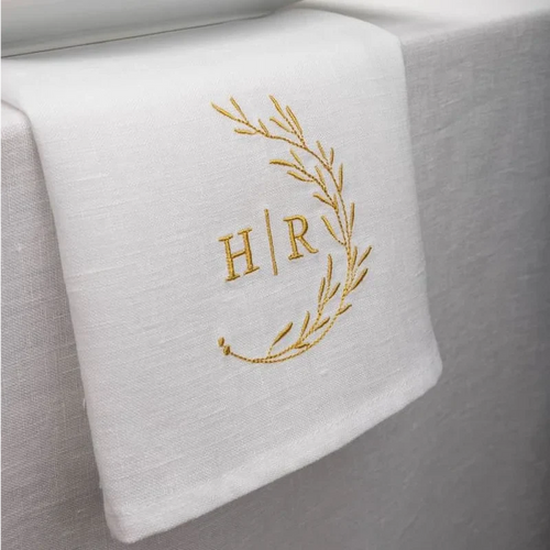 10PCS Personalized Design Housewarming Gift Wedding 100% Linen Napkins,Customized Monogram Linen Cotton Dinner Cloth Embroidered