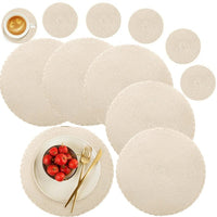 6Pcs Round Table Mat and Cup Coasters Set Woven Ramie Placemats Anti Slip Dining Placemats Non-Slip Tableware Bowl Pads Kitchen