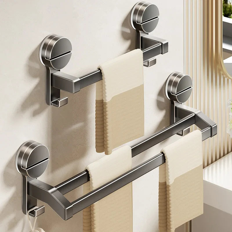 Bathroom Towel Holder without Drilling Hole Suction Cup Wall Mount Two Bar Hand Towel Rack Kitchen Shower Bath Room Towel Shelf