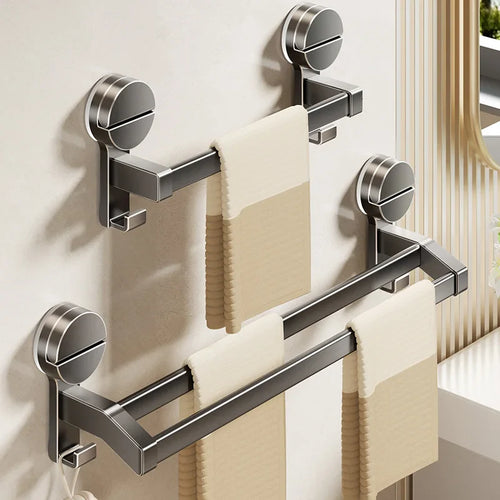 Bathroom Towel Holder without Drilling Hole Suction Cup Wall Mount Two Bar Hand Towel Rack Kitchen Shower Bath Room Towel Shelf