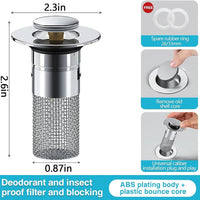 Durable Stainless Steel Floor Drain Stopper with Hair Catcher Anti Odor Pop Up Core for Bathroom Washbasin and Shower Cleaning