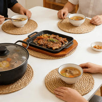 Handwoven Rattan Placemats Round Heat Insulation Pot Mats Bohemian Coaster Natural Western Placemats Dining Home Wedding Decor