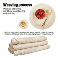 6Pcs Round Table Mat and Cup Coasters Set Woven Ramie Placemats Anti Slip Dining Placemats Non-Slip Tableware Bowl Pads Kitchen