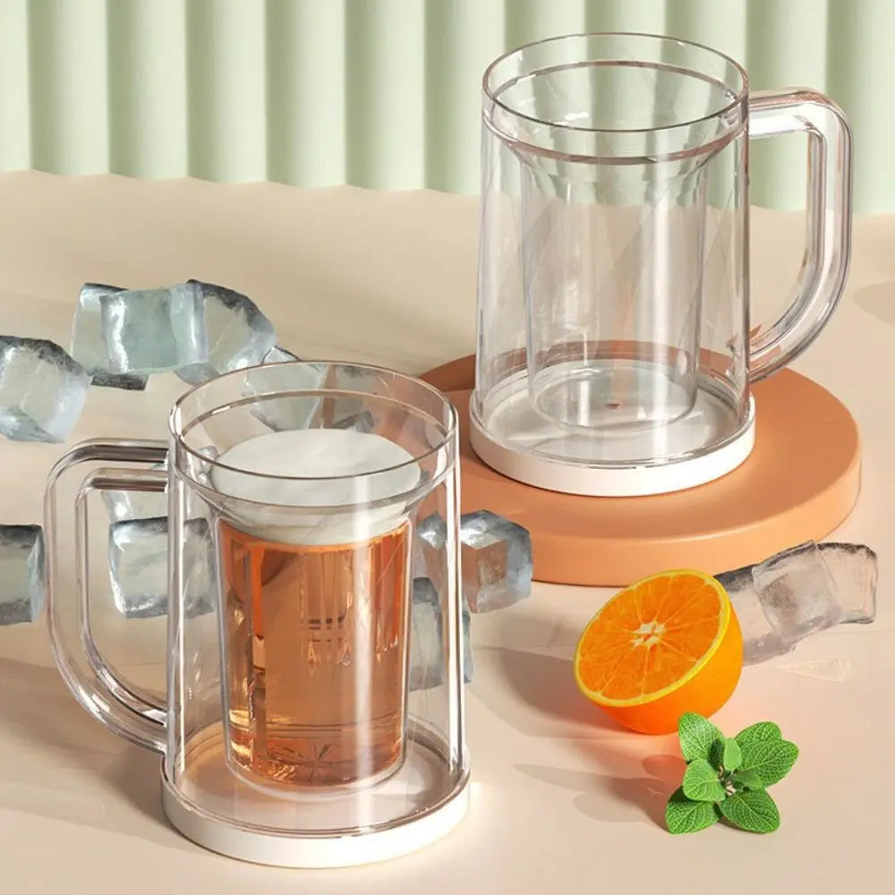 Home with Handle Liquid Refrigerator Frozen Cup Summer PET/PP Freezer Beer Mugs Thickened 20oz Drink Glass Beer Mug