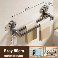 Bathroom Towel Holder without Drilling Hole Suction Cup Wall Mount Two Bar Hand Towel Rack Kitchen Shower Bath Room Towel Shelf