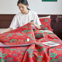 WASART Pure cotton twel muslin quilt sofa blanket bohemian floral print luxury double bed summer bedspread thin duvet king size