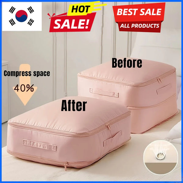Heavy-Duty Self-Compressing Storage Bag - Portable Organizer for Clothes, Blankets & Quilts, Ideal for Closet Organization