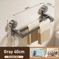 Bathroom Towel Holder without Drilling Hole Suction Cup Wall Mount Two Bar Hand Towel Rack Kitchen Shower Bath Room Towel Shelf