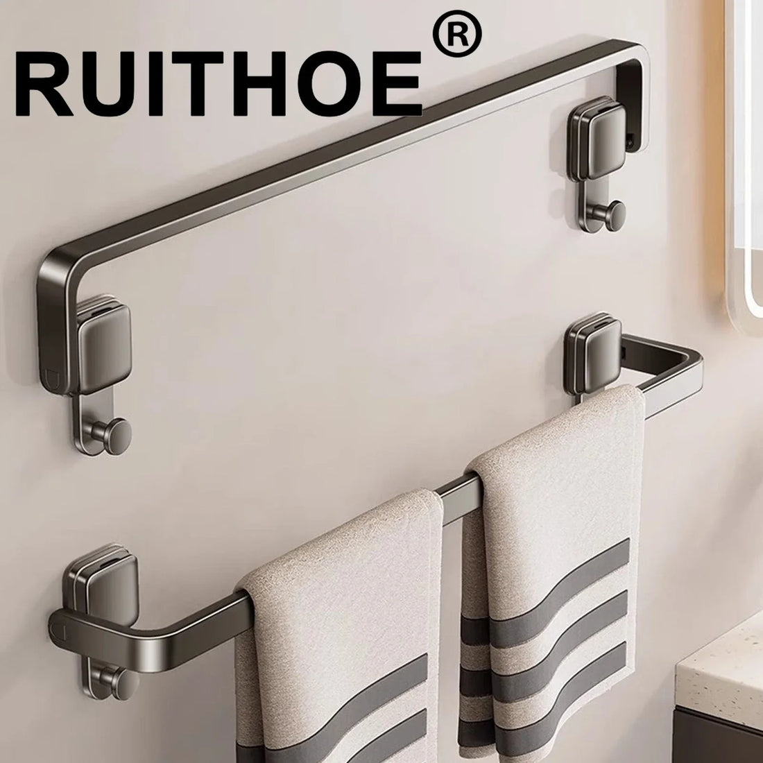 Suction Cup Folding Bathroom Hand Towel Rack Towel Holder Wall Mount No Drill Mount 30/40/50cm Towel Bar Apartment