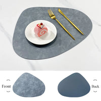 Double Sided Anti Slip PU Insulation Pad Table Mat, Nordic Style Imitation Cowhide Pattern Water Droplet Shaped Leather Placemat