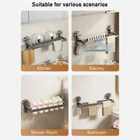 Bathroom Towel Holder without Drilling Hole Suction Cup Wall Mount Two Bar Hand Towel Rack Kitchen Shower Bath Room Towel Shelf