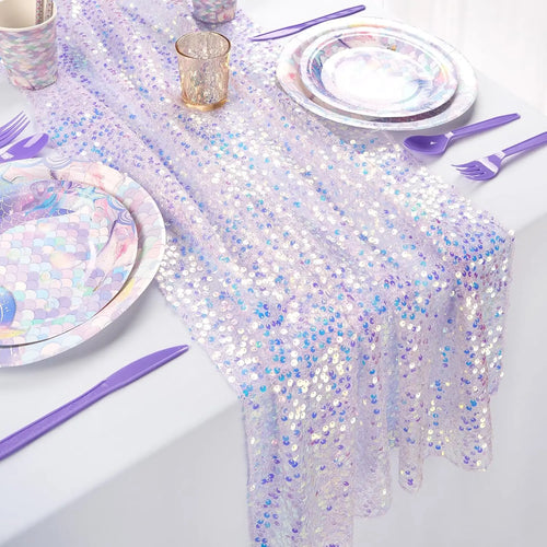 Sequin Iridescent Table Runner Boho Table Runners Glitter Sequin Tablecloth for Party Wedding Summer Mermaid Birthday Decoration