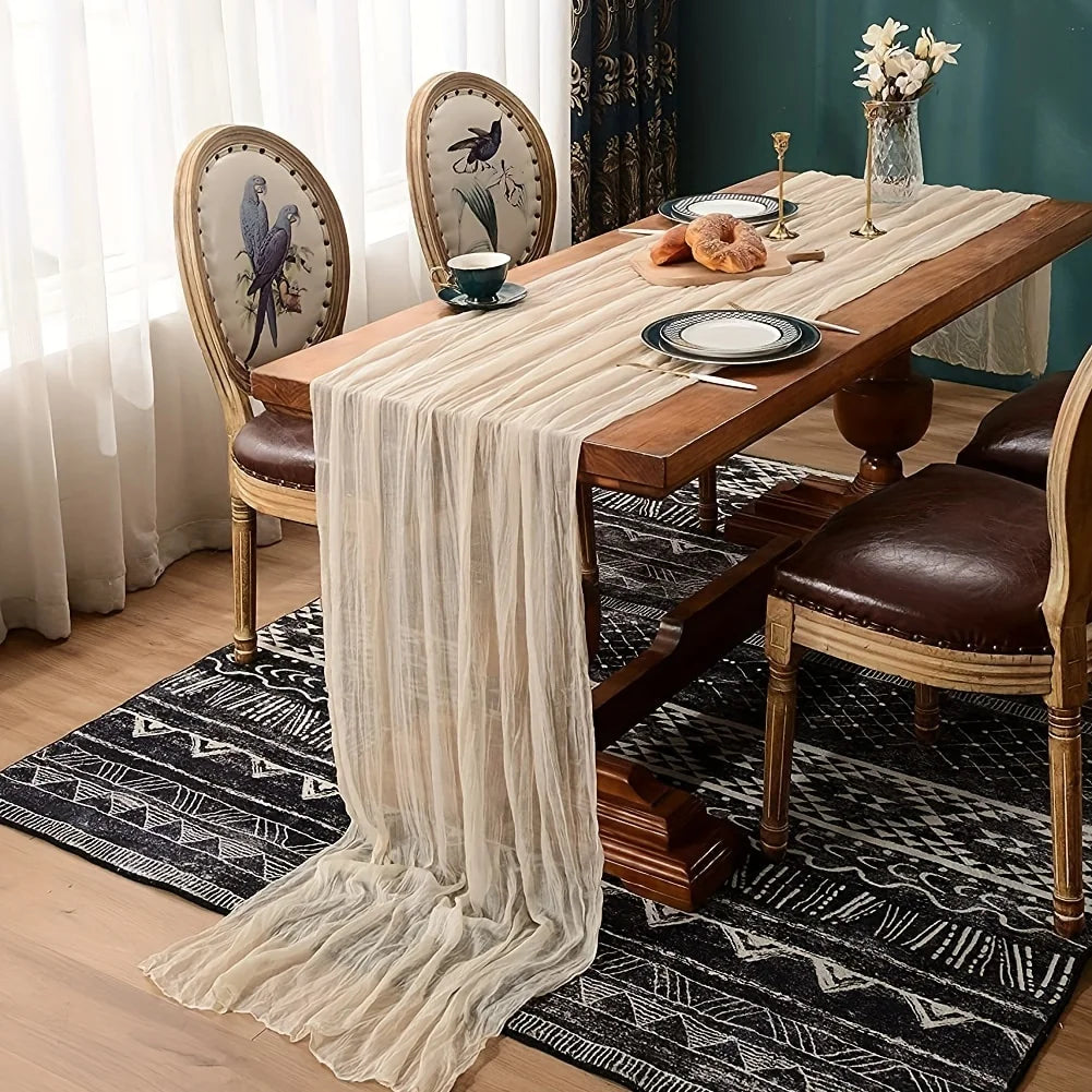 Boho Style Cheesecloth Table Runner – Romantic Decor | Long Gauze Sheer Table Runner | Elegant Scene Decor for Weddings | Home Accents