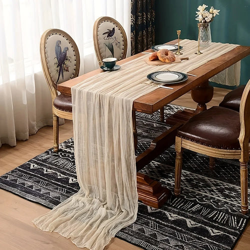 Boho Style Cheesecloth Table Runner – Romantic Decor | Long Gauze Sheer Table Runner | Elegant Scene Decor for Weddings | Home Accents