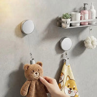 1PC No-Drill Self-Adhesive Automatic Retractable Towel Rack Wall Mounted Hand Towel Holder With Stainless Steel Cable Clamp