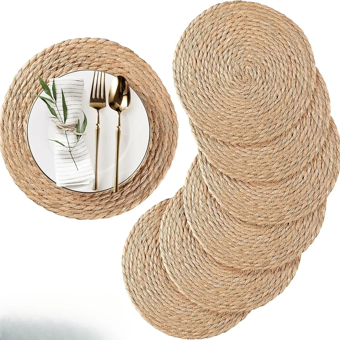 Handwoven Rattan Placemats Round Heat Insulation Pot Mats Bohemian Coaster Natural Western Placemats Dining Home Wedding Decor