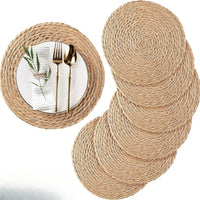 Handwoven Rattan Placemats Round Heat Insulation Pot Mats Bohemian Coaster Natural Western Placemats Dining Home Wedding Decor