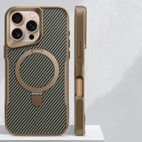 Desert Titanium metal holder carbon fibre magnetic phone case for iPhone 16 15 14 13 12 Pro Max magsafe charging armor hard case