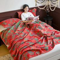 WASART Pure cotton twel muslin quilt sofa blanket bohemian floral print luxury double bed summer bedspread thin duvet king size