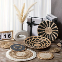 7Pcs Boho Chic Handcrafted Seagrass Wall Baskets, Rattan Woven Round Bohemian Decor for Home,Farmhouse-Featherless,Versatile Use