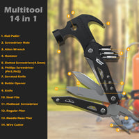 14-In-1 Hammer Multitool Pliers Bottle Opener Screwdrivers, Camping Survival Gear, Cool Gadgets for Hiking Outdoor, Anniversary Birthday Gifts Christmas Stocking Stuffers for Men Boys