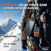 Portable Solar Mobile Phone Charger, Camping External Battery Charger For Mobile Phones, 2 USB/ LED Flashlights With Compass For Outdoor Activities, 20000mAh/40000mAh Portable Solar Power Bank