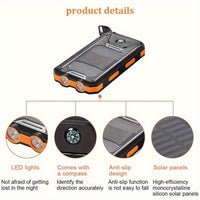 Portable Solar Mobile Phone Charger, Camping External Battery Charger For Mobile Phones, 2 USB/ LED Flashlights With Compass For Outdoor Activities, 20000mAh/40000mAh Portable Solar Power Bank