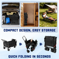 LEVELEVE Heavy Duty Folding Wagon-2-in-1 Collapsible Cart 400lb, 650lb Capacity All-Terrain Wheels W/Brakes And ASide Pockets