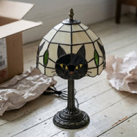 Midnight Cat Stained Glass Table Lamp